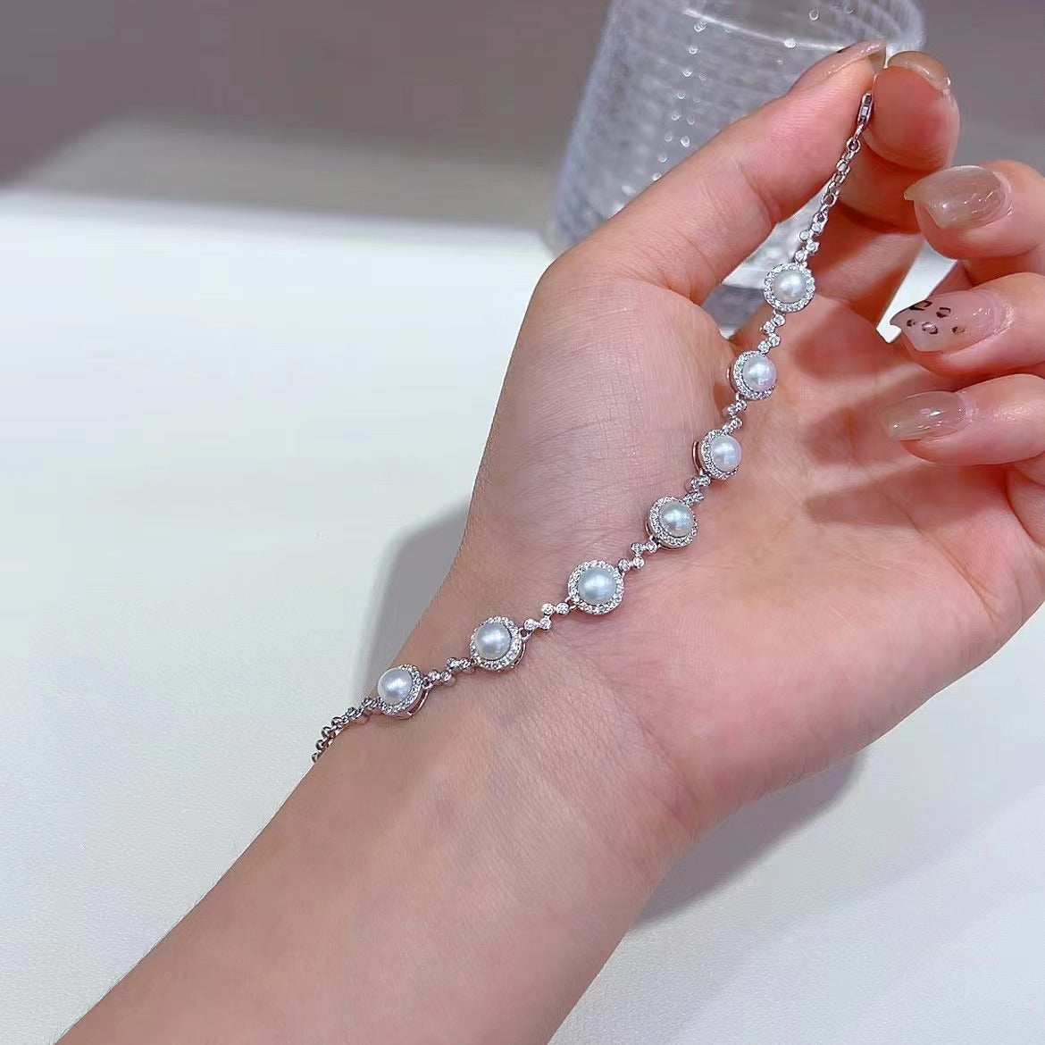 Women's Fashion Rhodium Plated Silver 925 Freshwater Pearl Bracelet