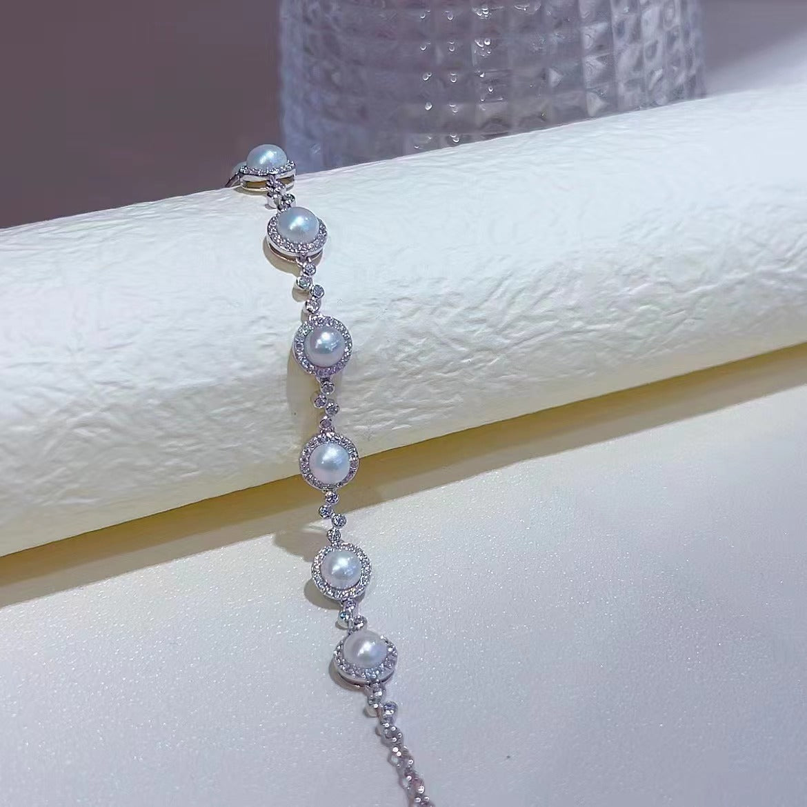Women's Fashion Rhodium Plated Silver 925 Freshwater Pearl Bracelet