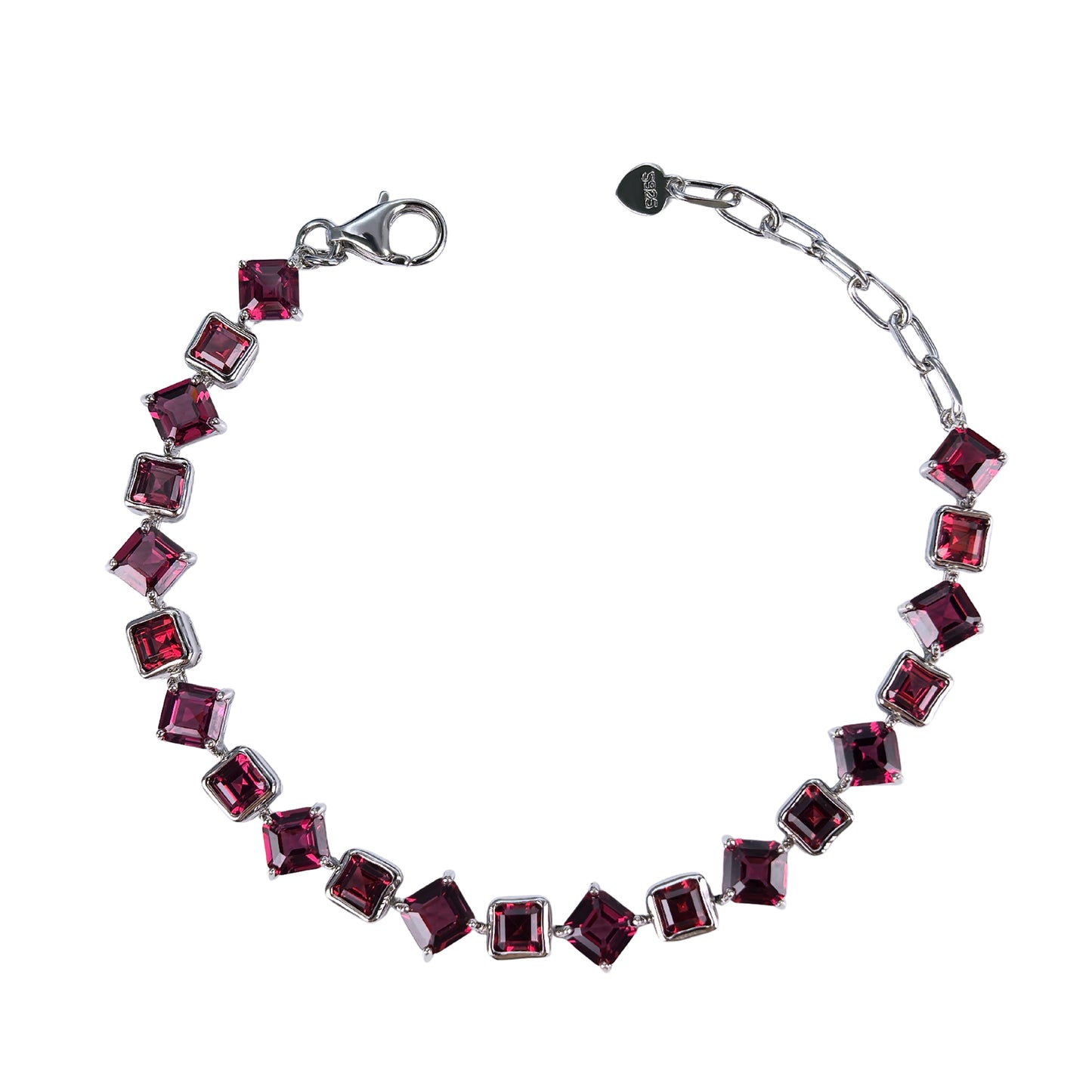 Exquisite Rhodium Plated 925 Sterling Silver Natural Pyrope Bracelet