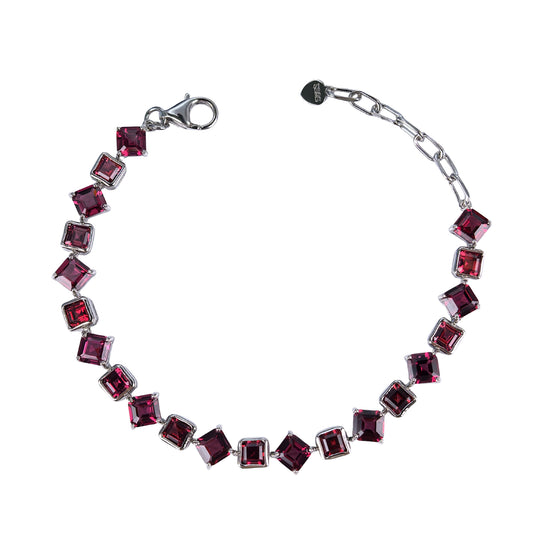 Exquisite Rhodium Plated 925 Sterling Silver Natural Pyrope Bracelet