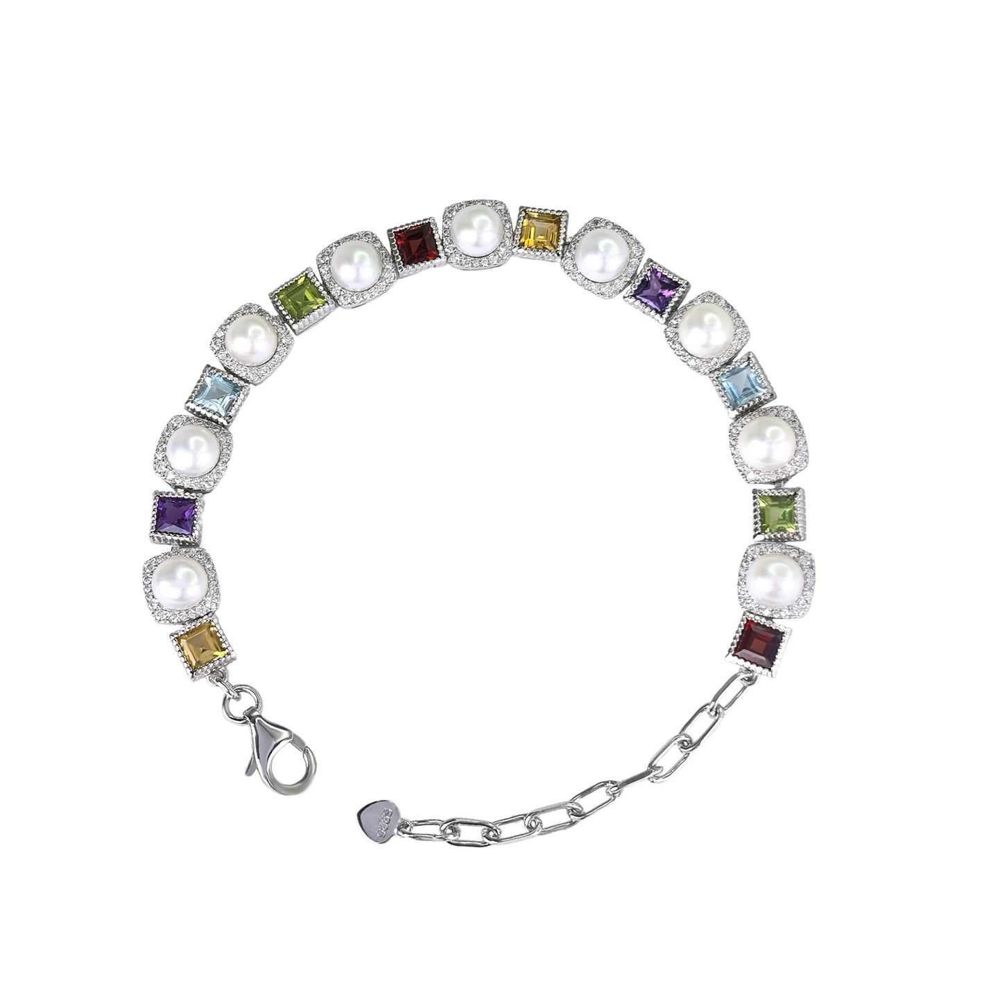 Graceful Rhodium Plated 925 Sterling Silver Freshwater Pearl Bracelet