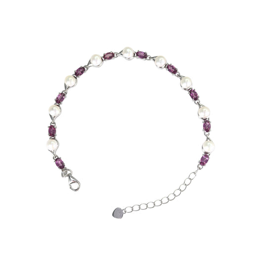 Elegant Rhodium Plated 925 Sterling Silver Freshwater Pearl Bracelet