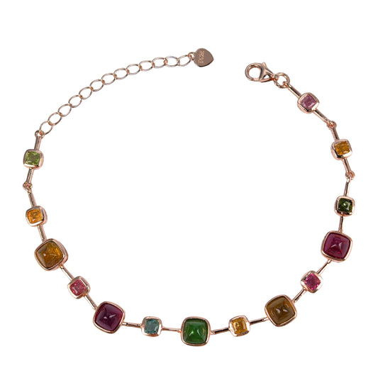 Exquisite Rose Gold Plated Silver 925 Jewelry Natural Tourmaline Bracelet