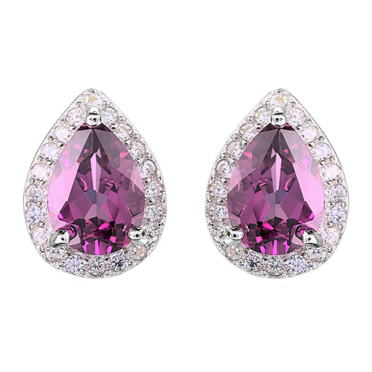 Sparkling Rhodium Plated 925 Silver Jewelry Natural Pyrope Stud Earrings