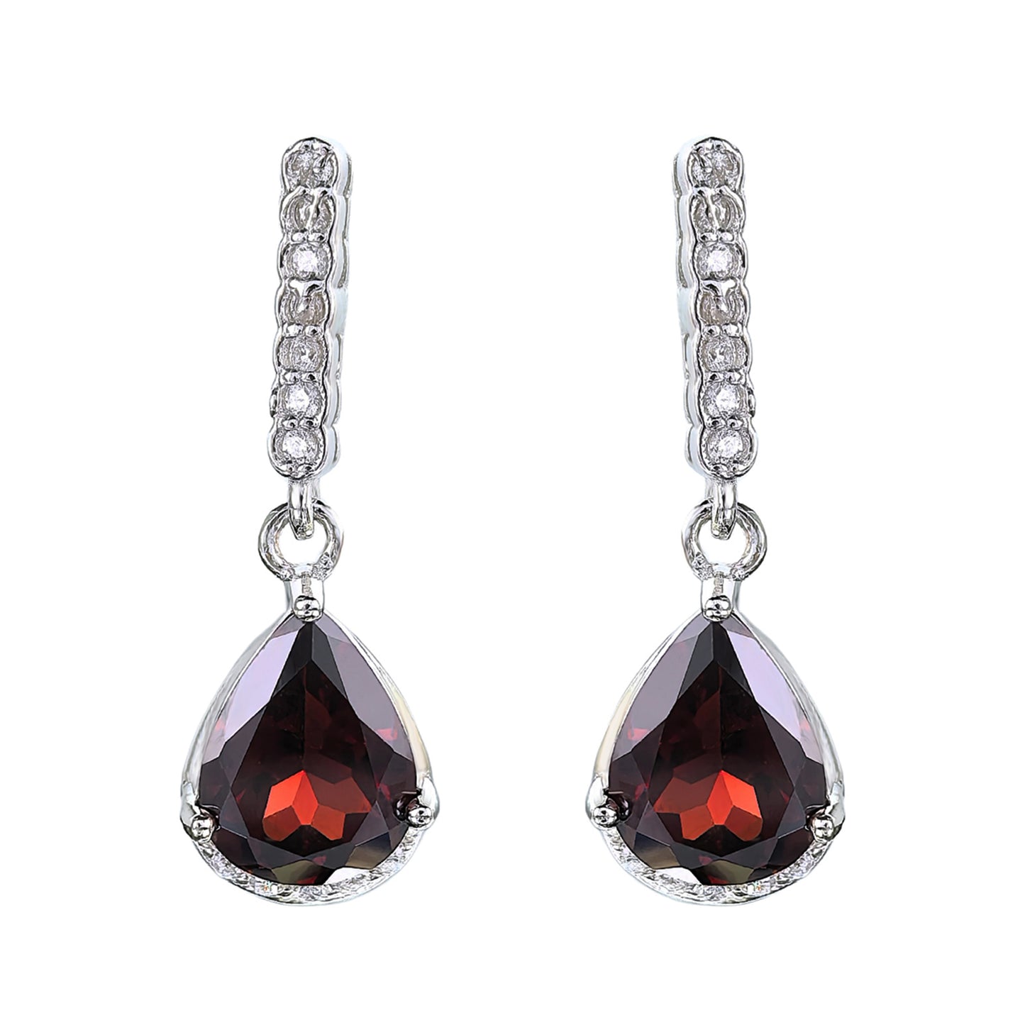 925 Silver Jewelry Earrings Sparkling Rhodium Plated Natural Pyrope Drop Elegant Water Drop Pattern for Wedding or Gift