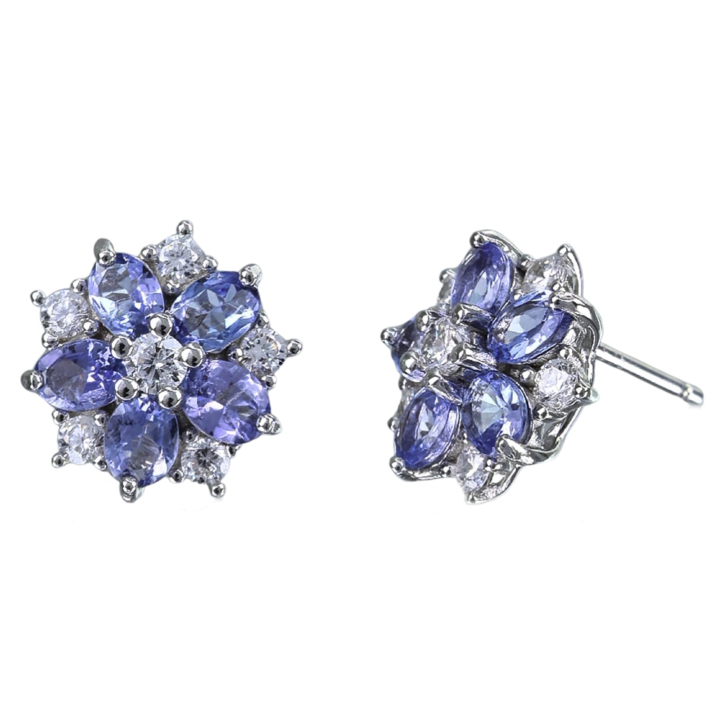 Delicate Rhodium Plated Silver 925 Jewelry Natural Tanzanite Five Leaf Clover Jewelry Set