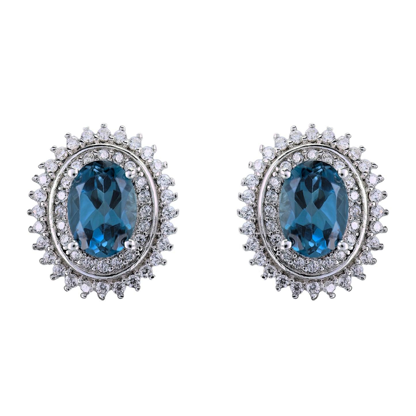 Sparkling Rhodium-Plated 925 Sterling Silver London Blue Topaz Stud Earrings