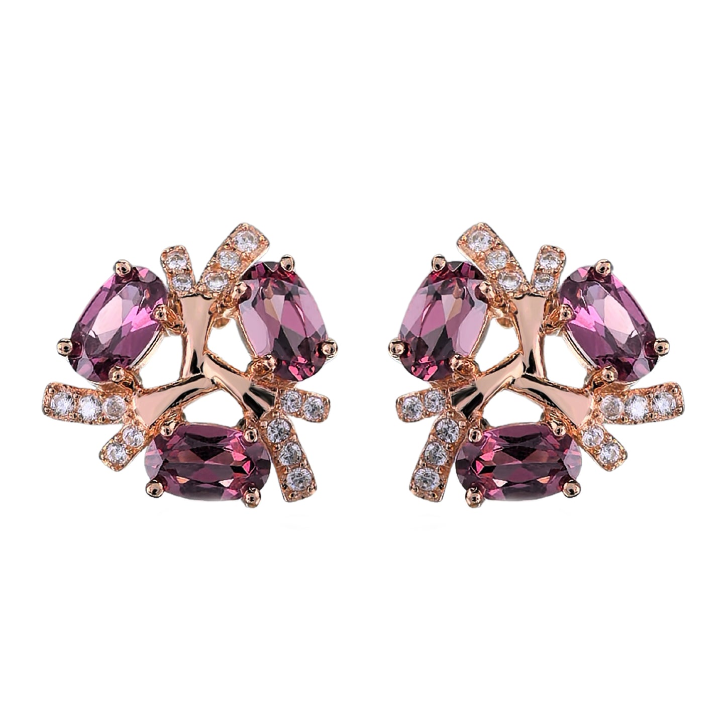 Delicate Rose Gold Plated Silver 925 Jewelry Natural Pyrope Stud Earrings