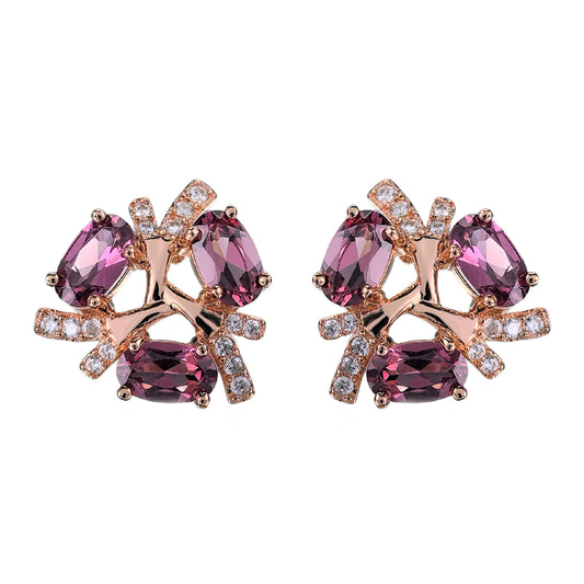 Delicate Rose Gold Plated Silver 925 Jewelry Natural Pyrope Stud Earrings