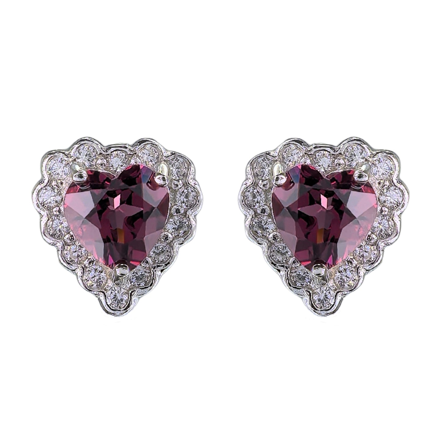 Elegant Rhodium Plated 925 Silver Jewelry Natural Pyrope Heart Stud Earrings