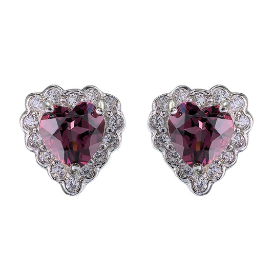 Elegant Rhodium Plated 925 Silver Jewelry Natural Pyrope Heart Stud Earrings