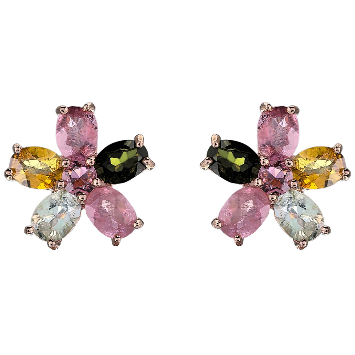 Rose Gold Plated 925 Prata Natural Tourmaline Stud Earrings