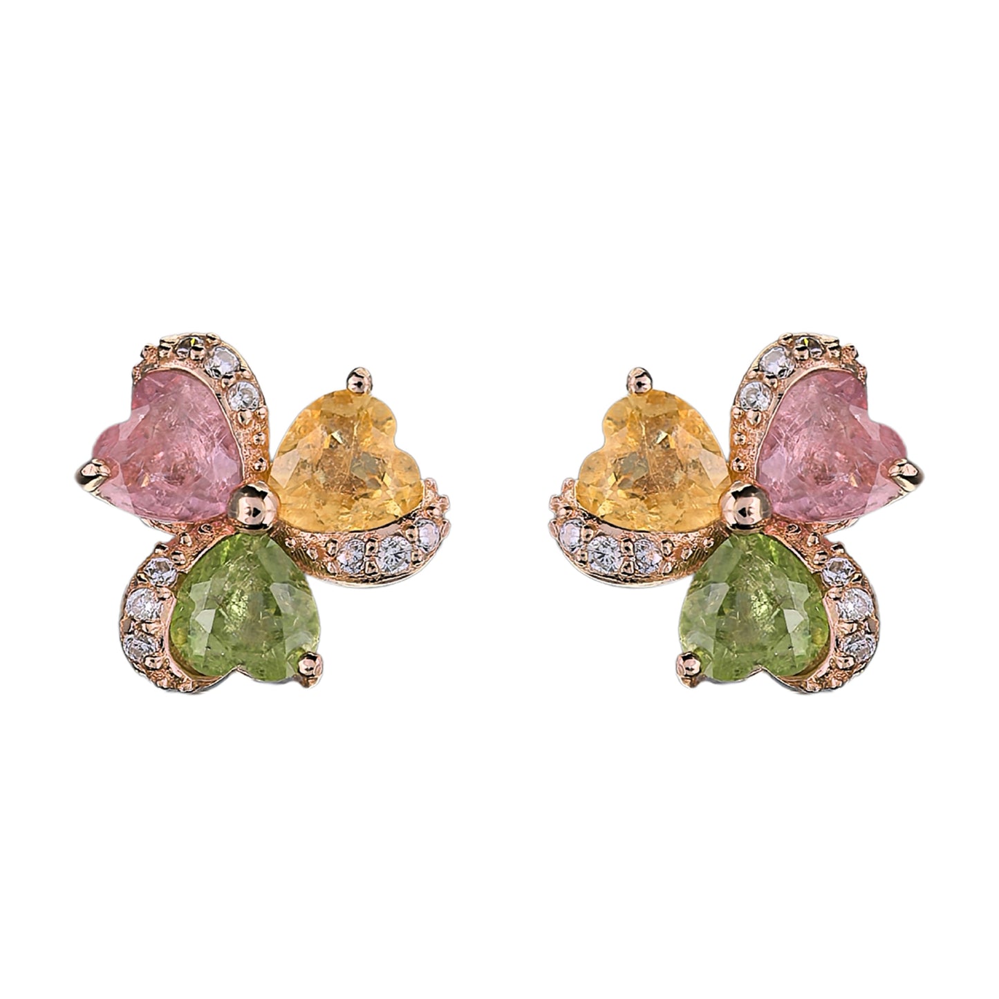 Delicate Rose Gold Plated 925 Sterling Silver Natural Tourmaline Clover Stud Earrings