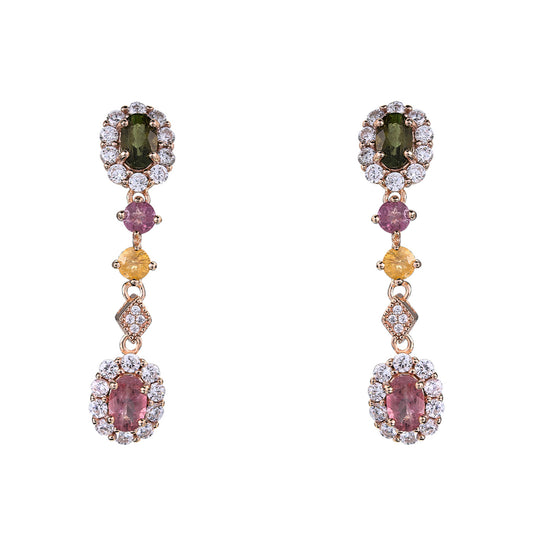 Gorgeous Rose Gold Plated 925 Sterling Silver Natural Tourmaline Drop Earrings
