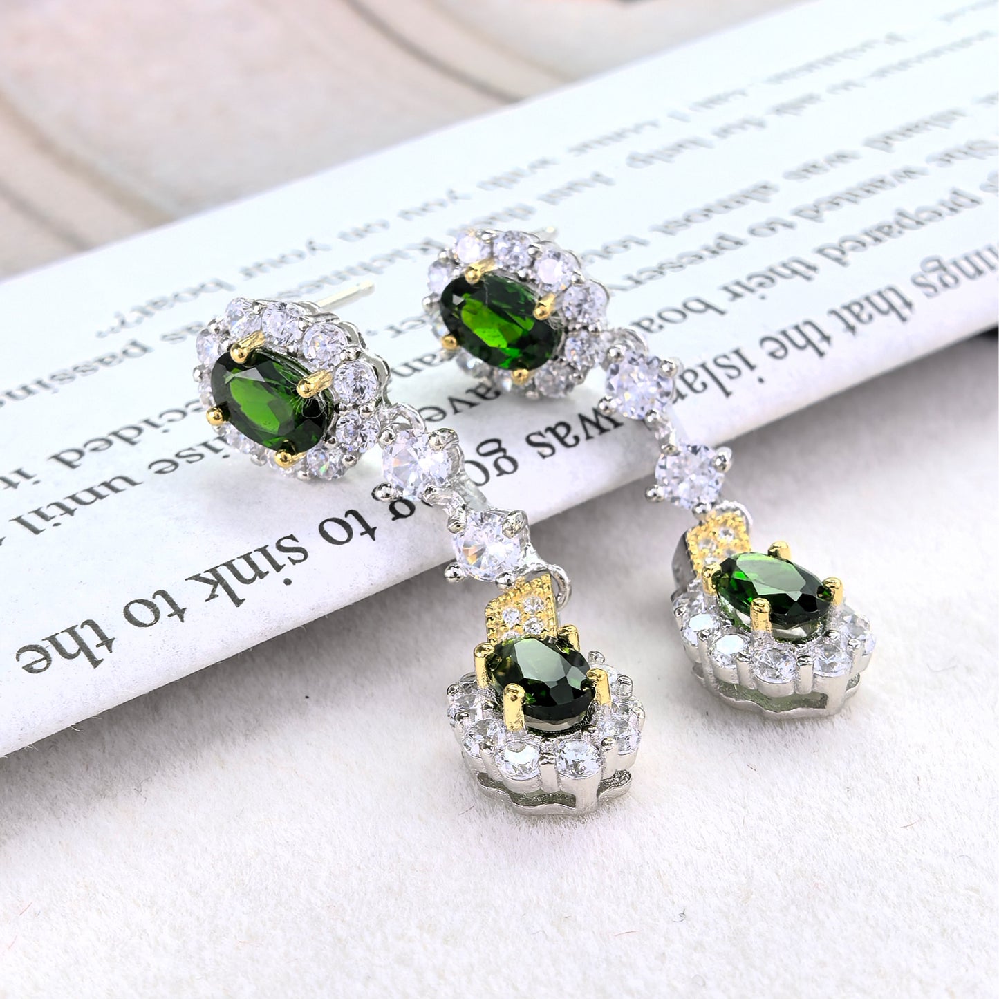 Dazzling Rhodium Gold Plated 925 Silver Natural Diopside Drop Earrings
