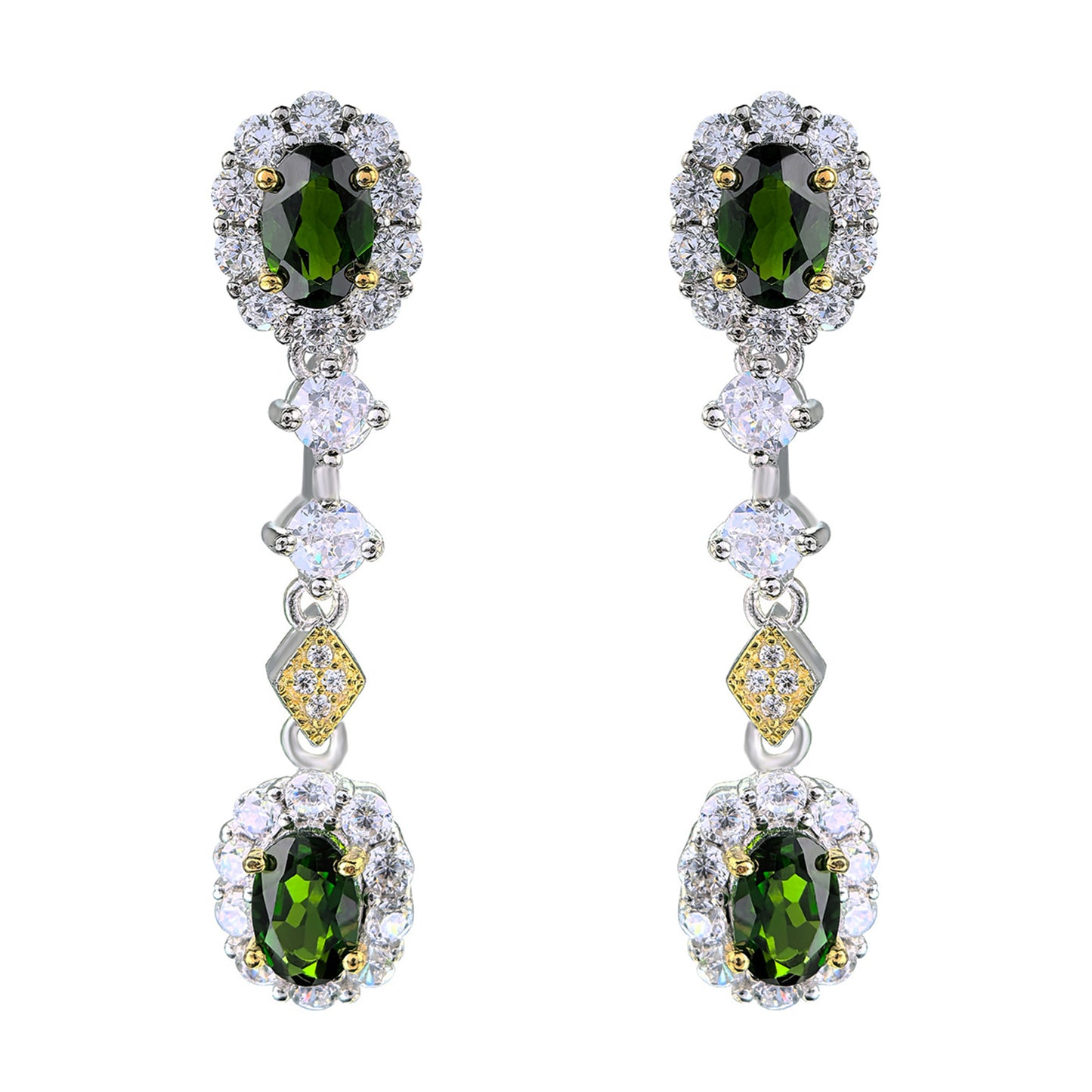 Dazzling Rhodium Gold Plated 925 Silver Natural Diopside Drop Earrings