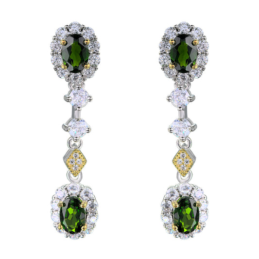 Dazzling Rhodium Gold Plated 925 Silver Natural Diopside Drop Earrings