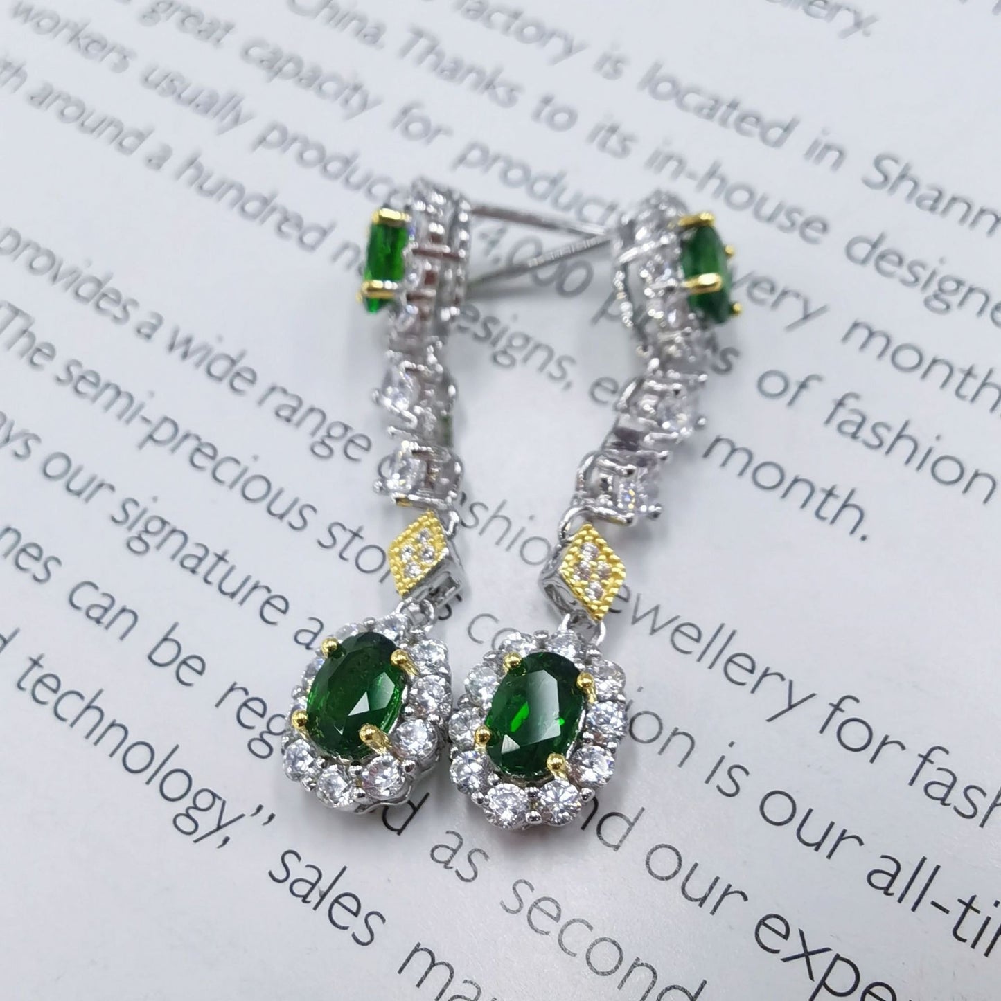 Dazzling Rhodium Gold Plated 925 Silver Natural Diopside Drop Earrings