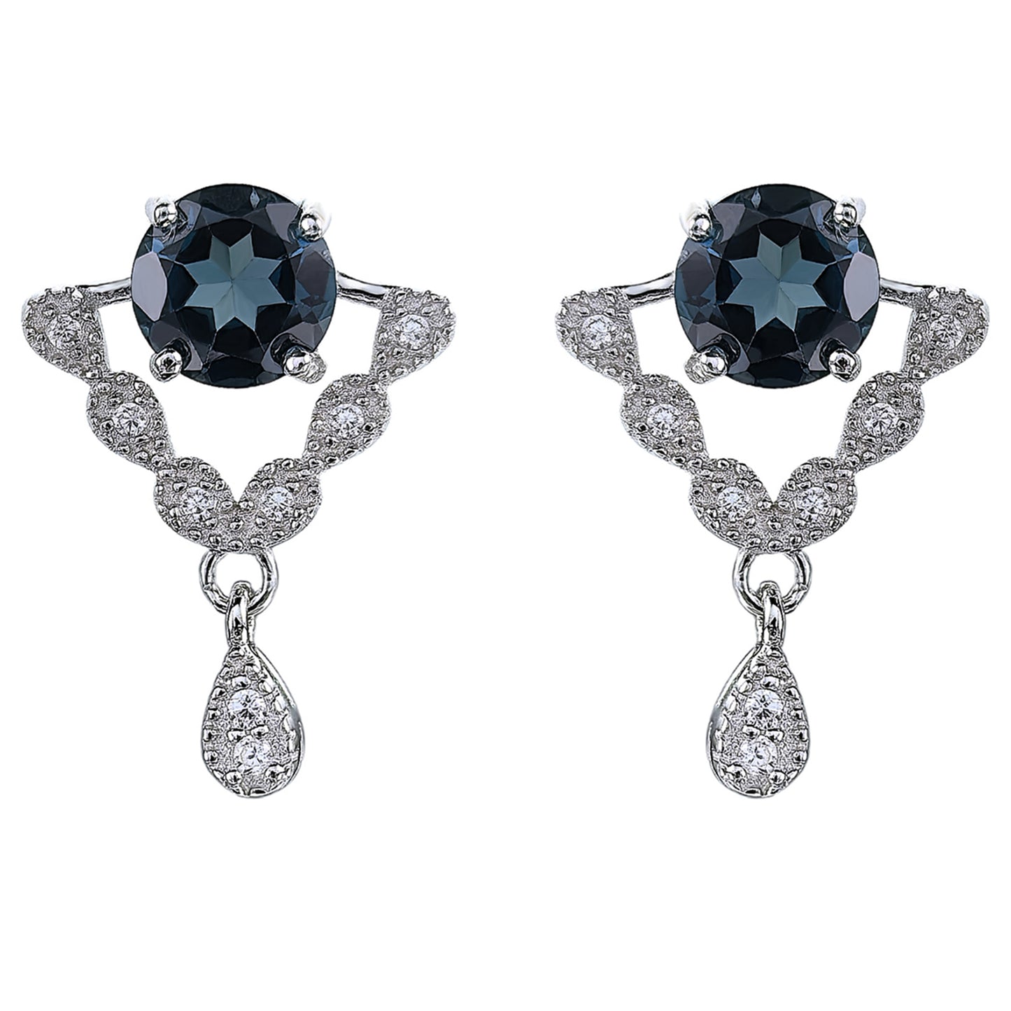 Dainty Rhodium Plated Silver 925 Jewelry Natural London Blue Topaz Drop Earrings