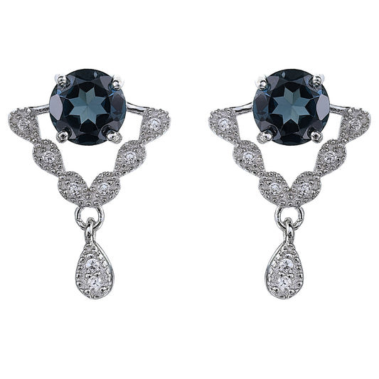 Dainty Rhodium Plated Silver 925 Jewelry Natural London Blue Topaz Drop Earrings