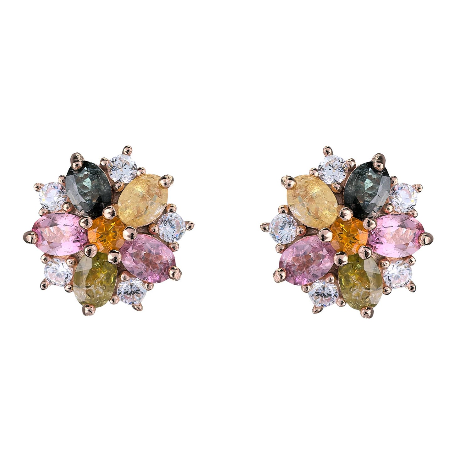 Exquisite Rose Gold Plated 925 Sterling Silver Natural Tourmaline Flower Stud Earrings
