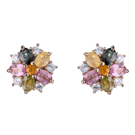 Exquisite Rose Gold Plated 925 Sterling Silver Natural Tourmaline Flower Stud Earrings