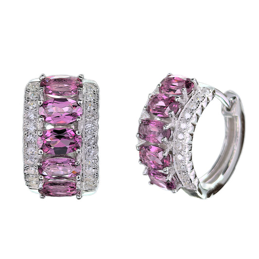 Gorgeous Rhodium Plated 925 Silver Jewelry Natural Pyrope Hoop Earrings