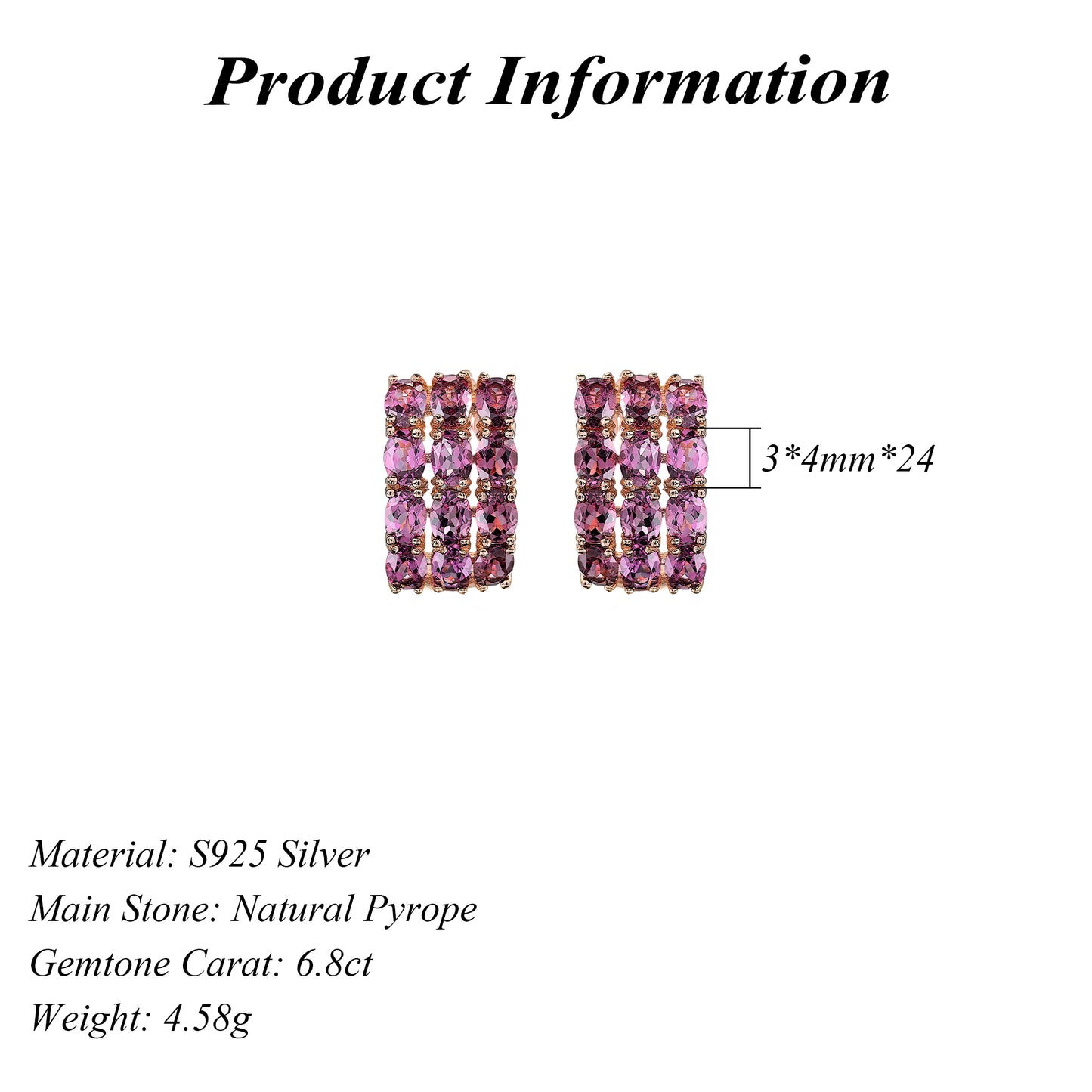 Noble Rose Gold Plated Silver 925 Jewelry Natural Pyrope Hoop Earrings