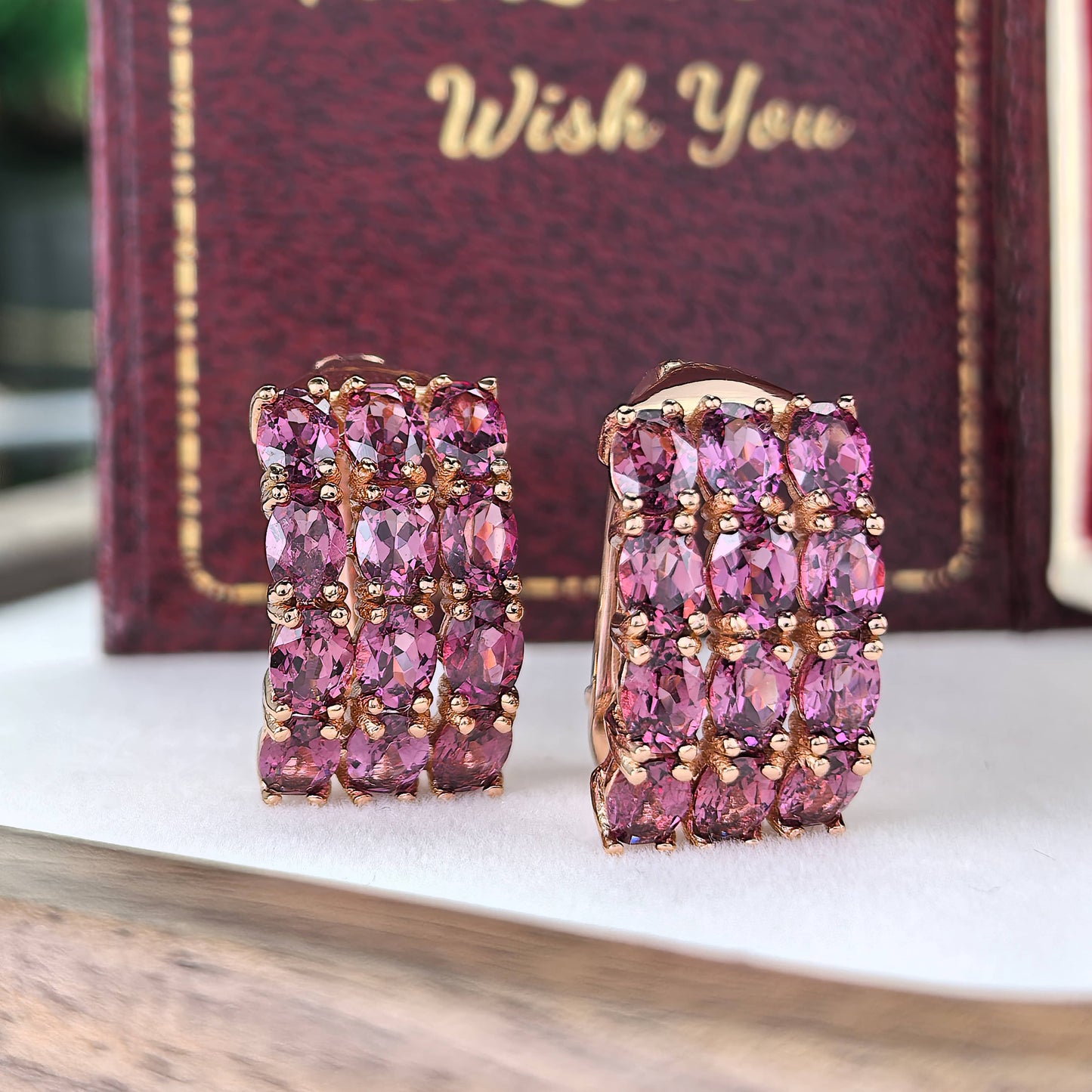 Noble Rose Gold Plated Silver 925 Jewelry Natural Pyrope Hoop Earrings