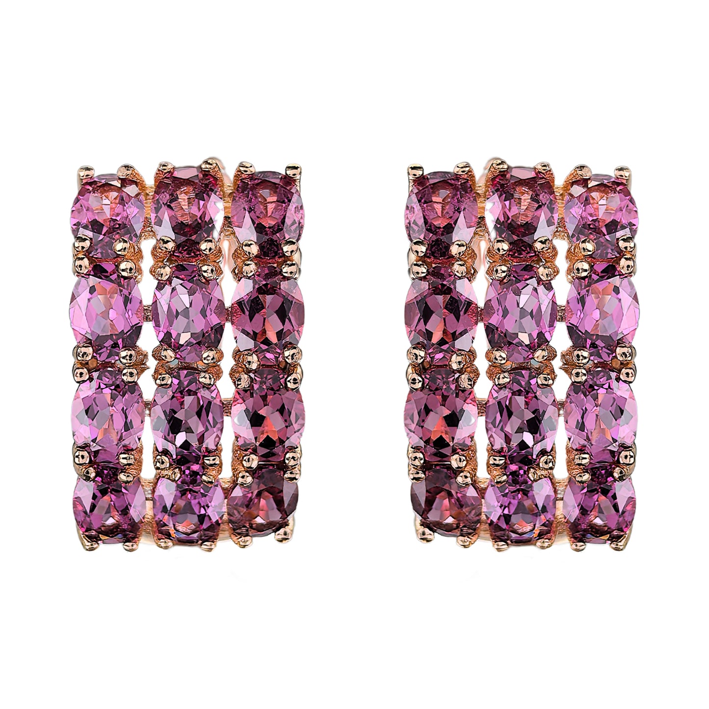 Noble Rose Gold Plated Silver 925 Jewelry Natural Pyrope Hoop Earrings