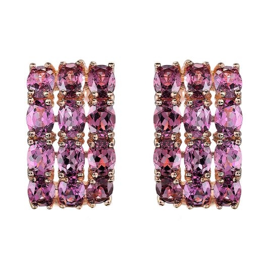 Noble Rose Gold Plated Silver 925 Jewelry Natural Pyrope Hoop Earrings