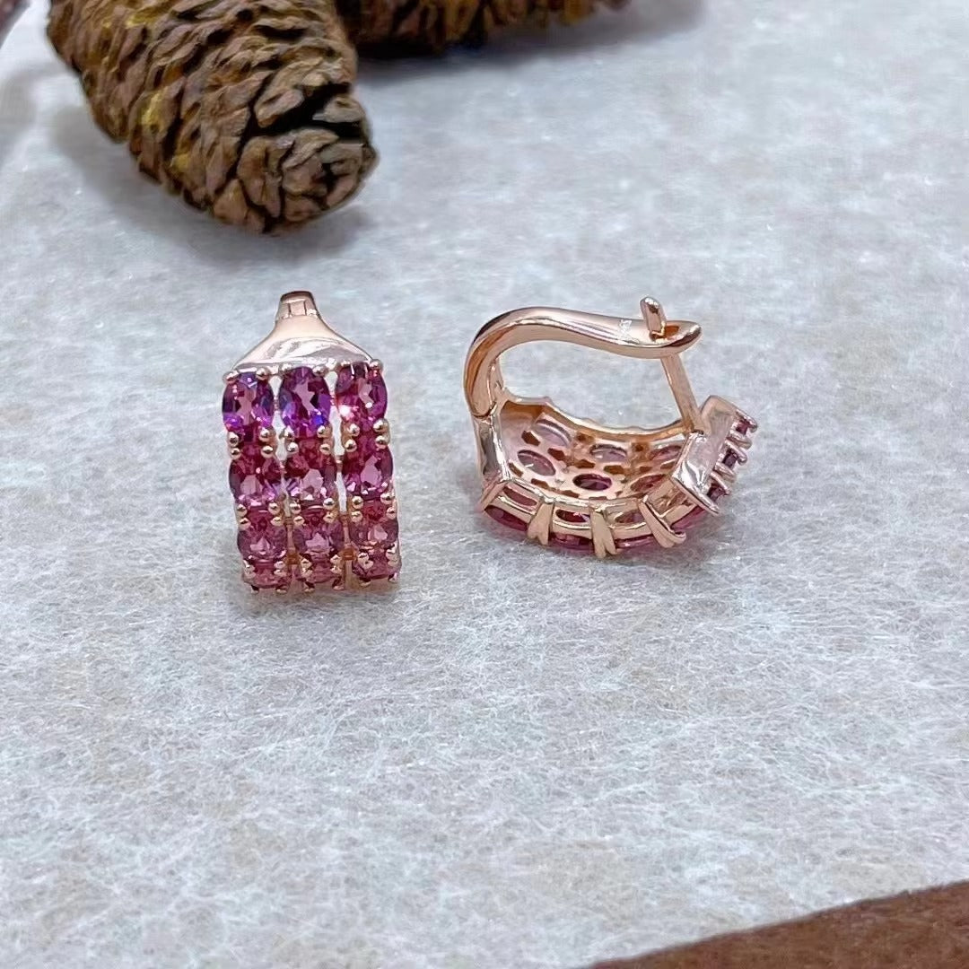 Noble Rose Gold Plated Silver 925 Jewelry Natural Pyrope Hoop Earrings