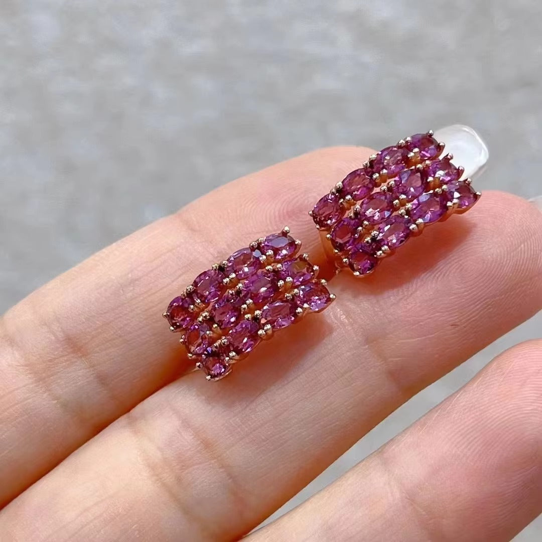 Noble Rose Gold Plated Silver 925 Jewelry Natural Pyrope Hoop Earrings