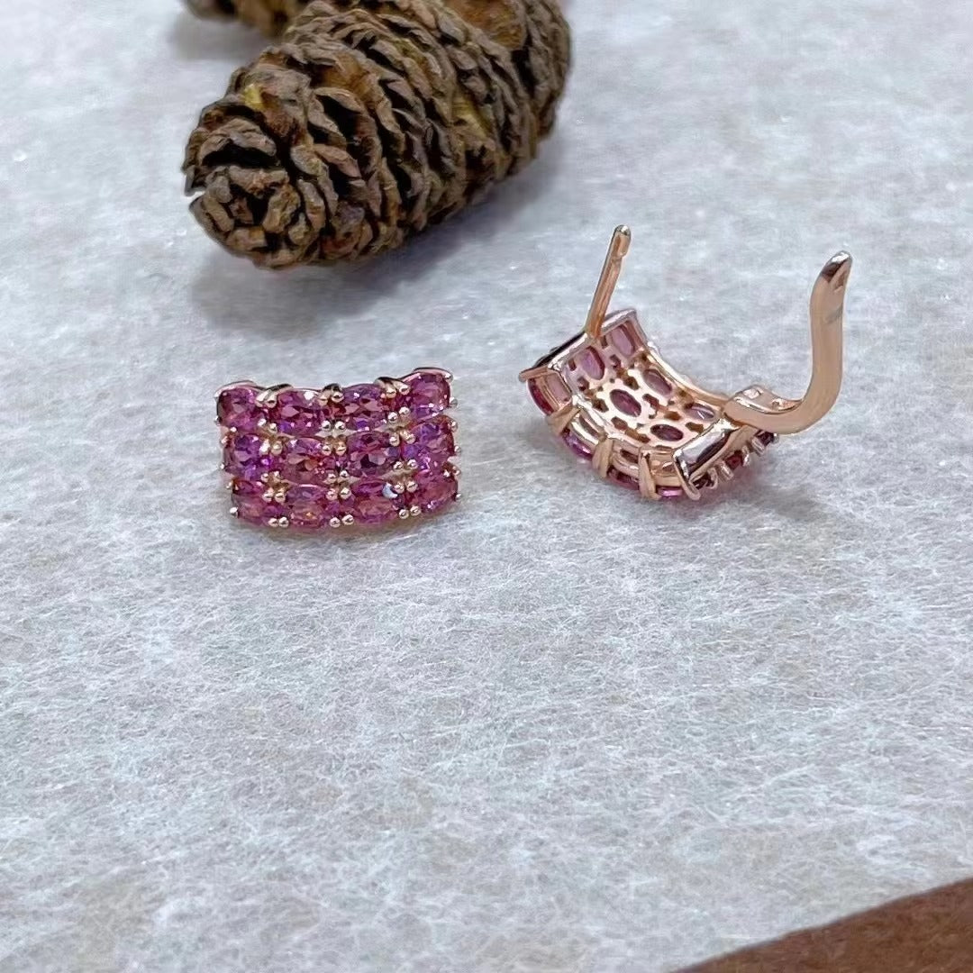 Noble Rose Gold Plated Silver 925 Jewelry Natural Pyrope Hoop Earrings