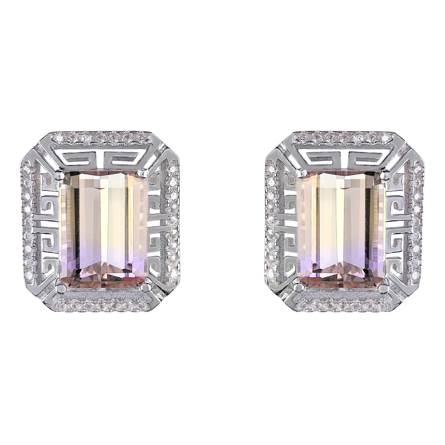 Glamorous Rhodium Plated Joyeria Plata 925 Natural Ametrine Jewelry Set