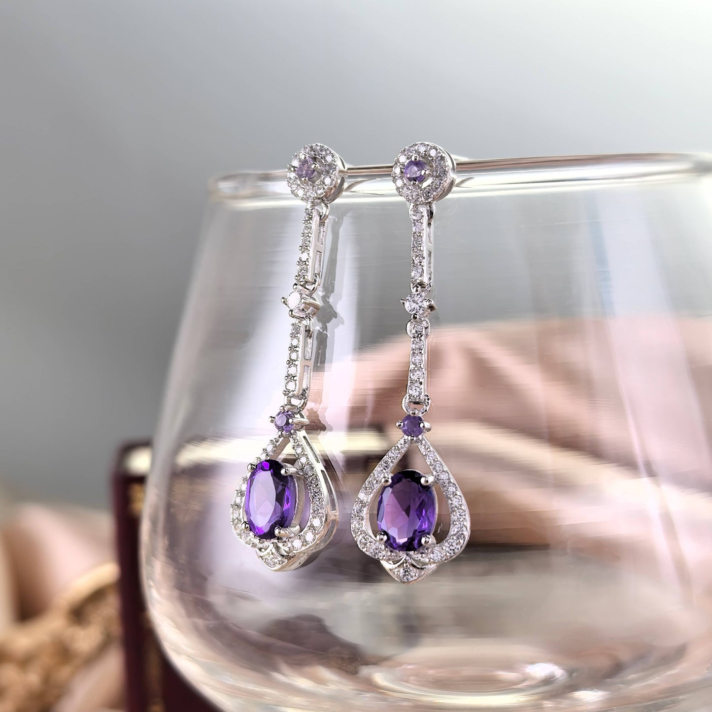 Exquisite Rose Gold Plated 925 Sterling Silver Natural Tourmaline Earrings