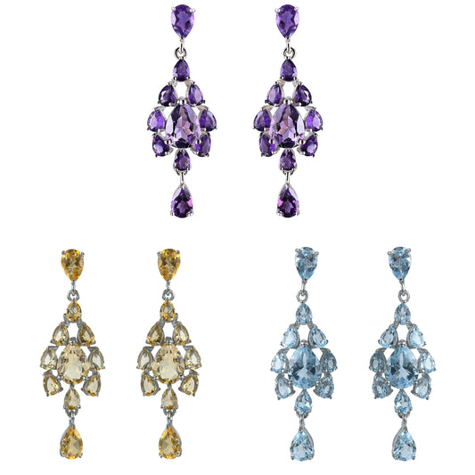 Trendy 925 Silver Natural Amethyst/Citrine/Sky Blue Topaz Drop Earrings