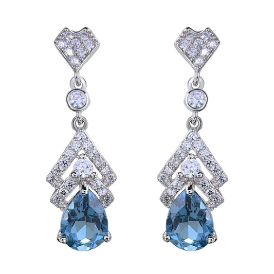 Gorgeous Rhodium Plated S925 Silver Natural London Blue Topaz Tear Drop Earrings
