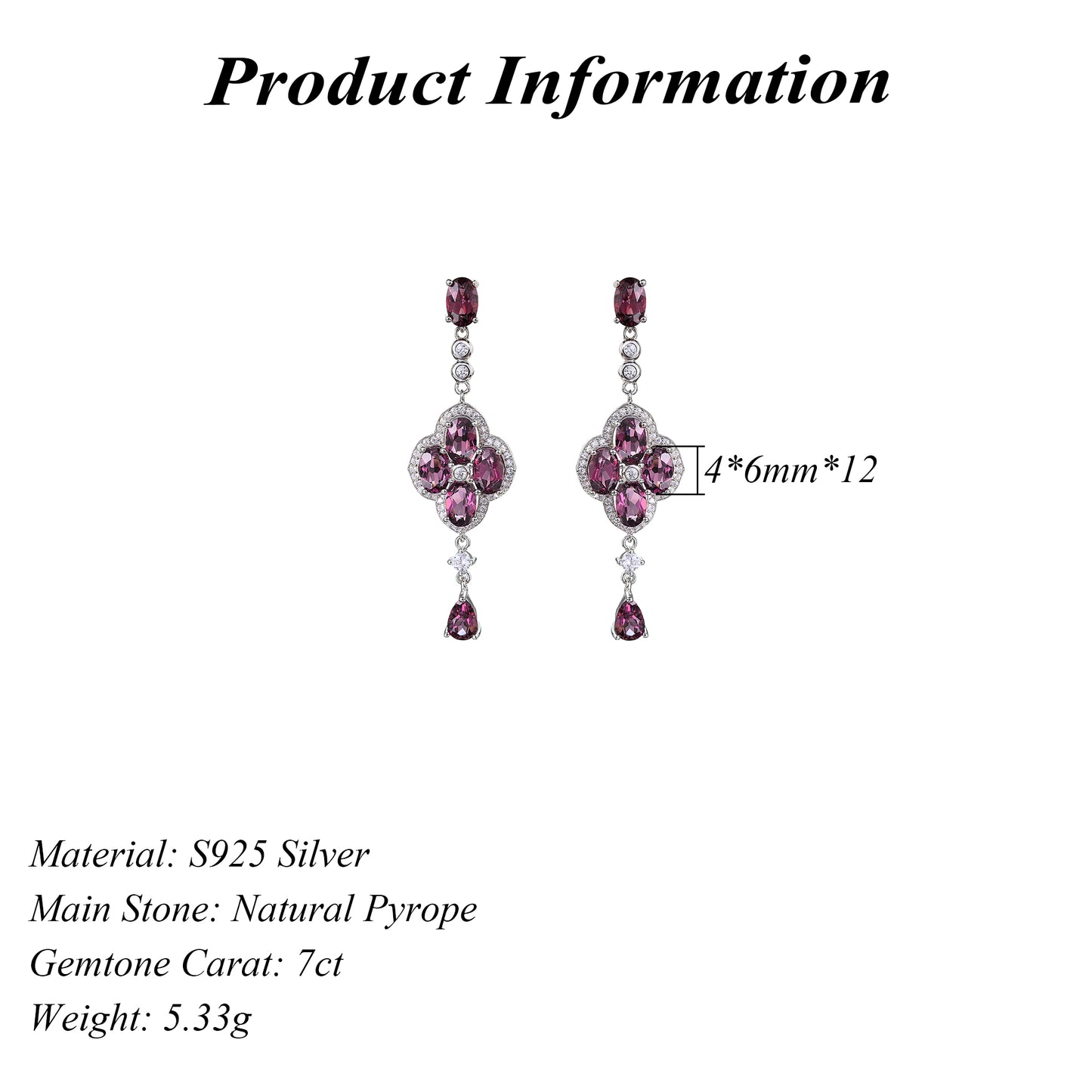 Graceful Rhodium Plated 925 Silver Jewelry Natural Pyrope Four Leaf Clover Drop Earrings