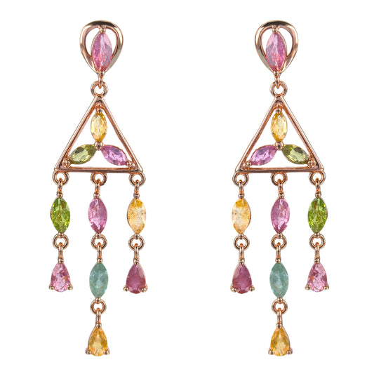 Elegant Rose Gold Plated 925 Silver Jewelry Natural Tourmaline Triangle Drop Earrings