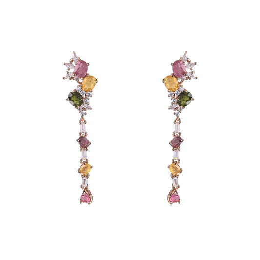 Elegant Rose Gold Plated 925 Sterling Silver Natural Tourmaline Drop Earrings