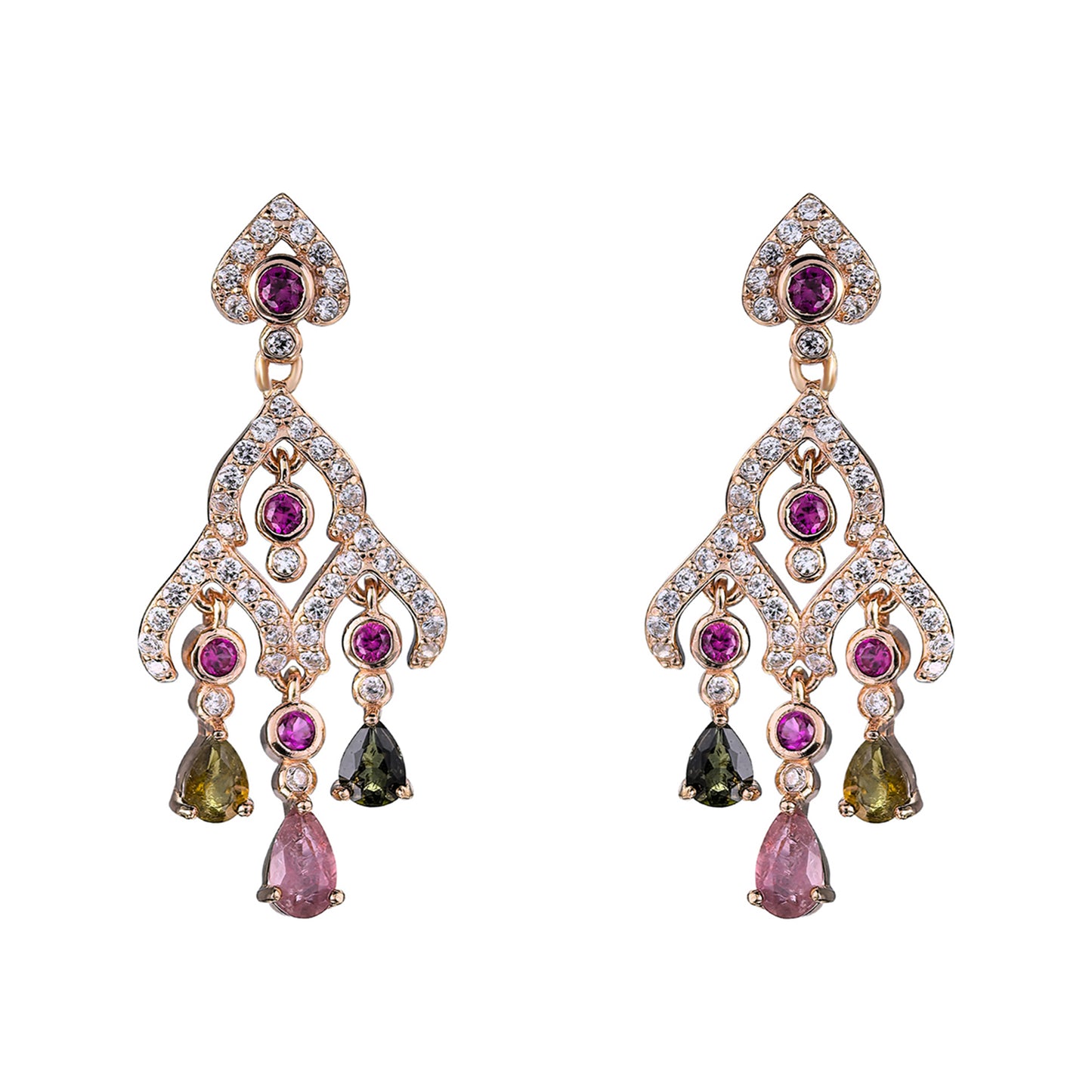 Elegant Rose Gold Plated 925 Sterling Silver Natural Tourmaline Bell Shaped Drop Earrings