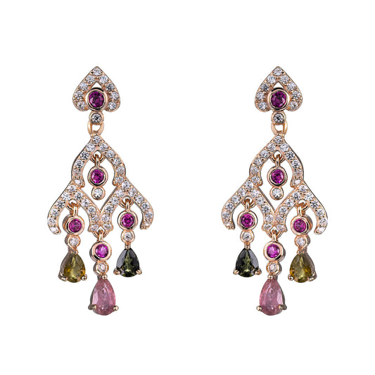 Elegant Rose Gold Plated 925 Sterling Silver Natural Tourmaline Bell Shaped Drop Earrings