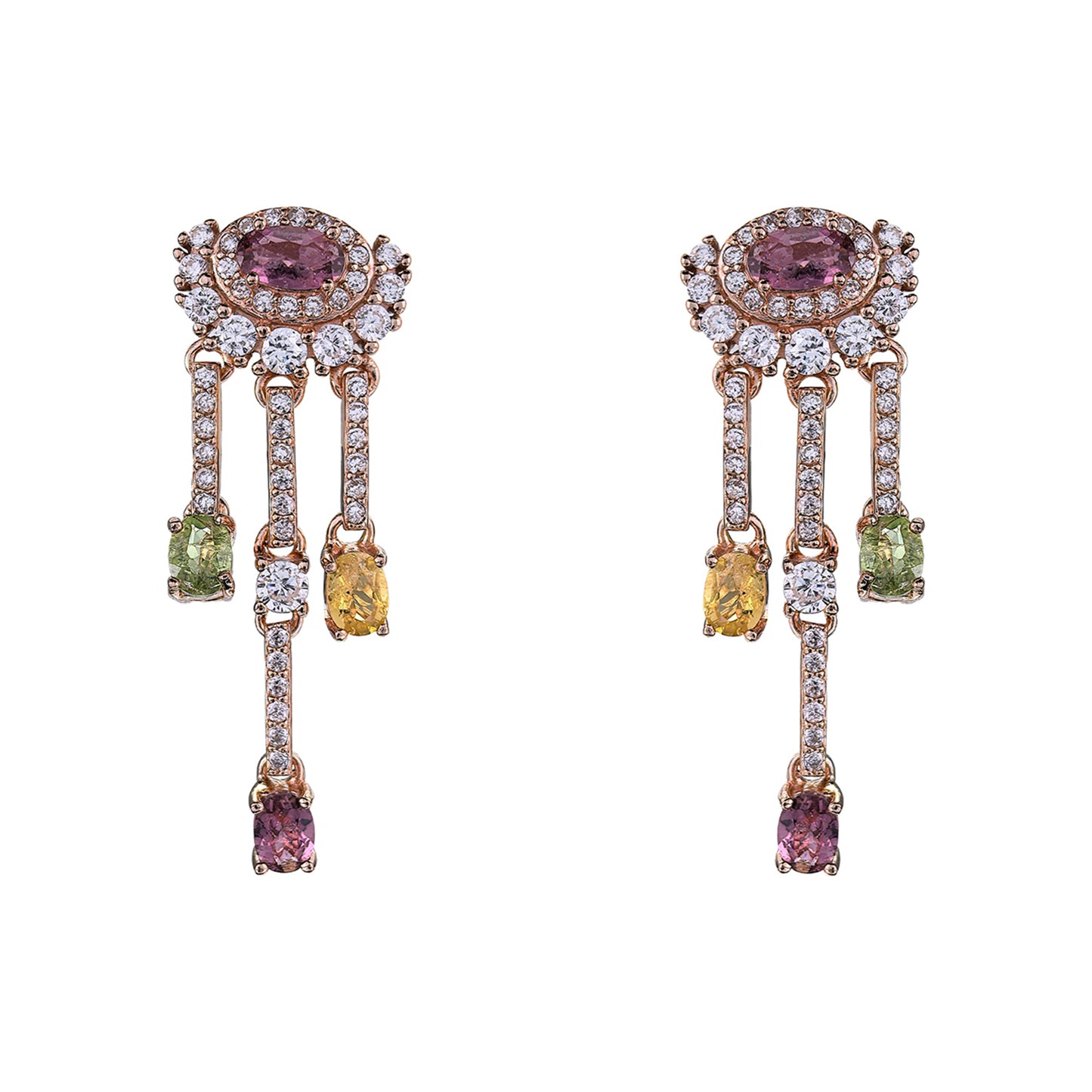 Rose Gold Plated  S925 Silver Natural Tourmaline Evil's Eye Drop Earrings