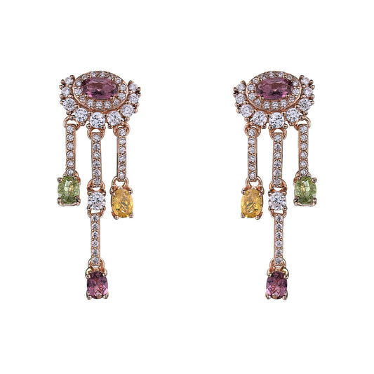 925 Silver Natural Tourmaline Drop Earrings Sparkling Rose Gold Plated Geometric Pattern for Wedding Party-Mother's Day Jewelry