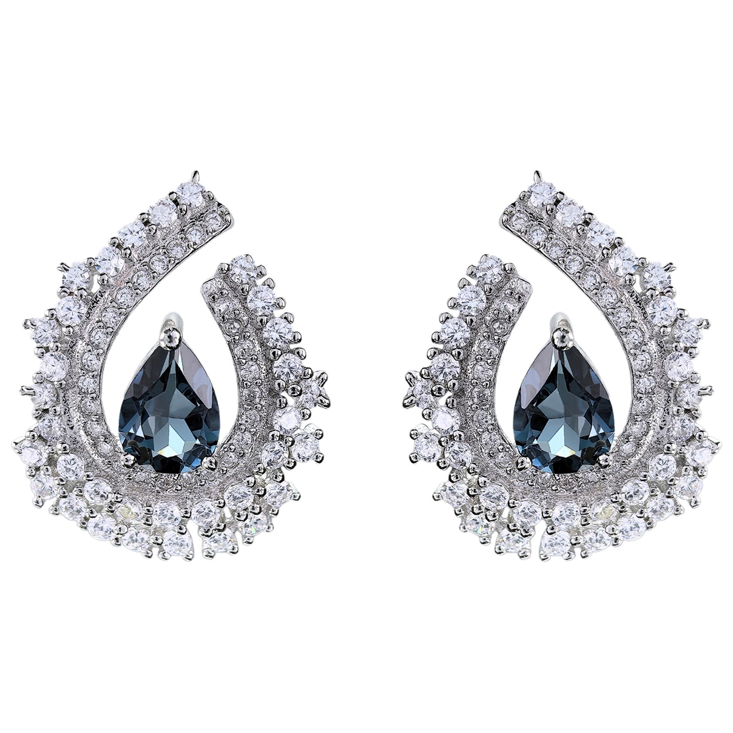Luxurious S925 Silver Pear Cut Natural London Blue Topaz Statement Stud Earrings
