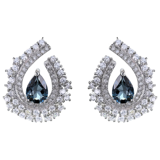 Luxurious S925 Silver Pear Cut Natural London Blue Topaz Statement Stud Earrings
