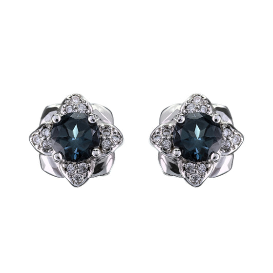 Exquisite Rhodium Plated S925 Silver  Natural London Blue Topaz Clover Stud Earrings