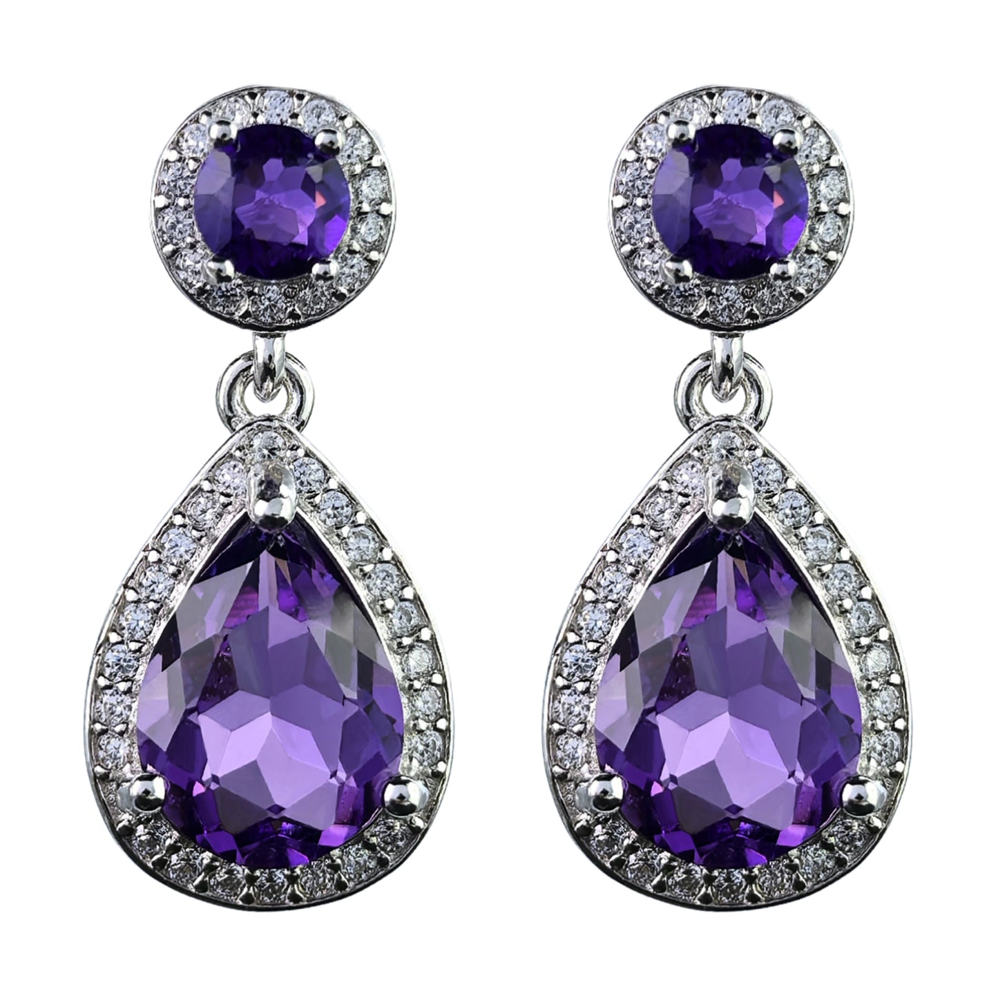 Precious Rhodium Plated 925 Silver Jewelry Natural Amethyst Drop Earrings