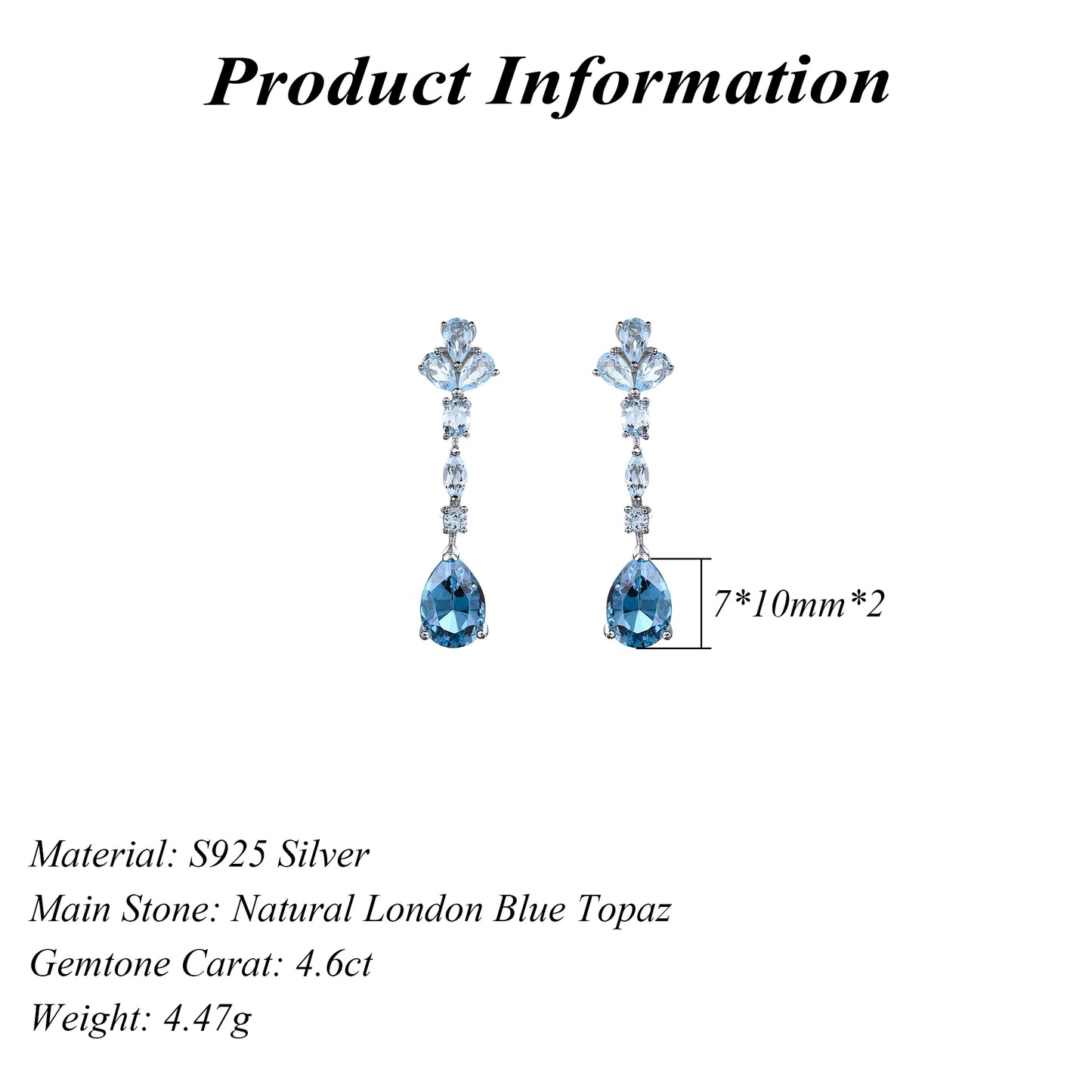 Trendy Rhodium Plated Silver 925 Jewelry Natural London Blue Topaz Clover Drop Earrings